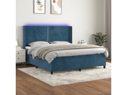 Cama Box Spring Colchón Y Led Terciopelo Azul Oscuro 160x200 Cm