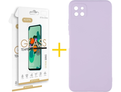 Funda y Protector de Vidrio 2 x Samsung Galaxy A22 5G ACCETEL Silicona Líquida Morado