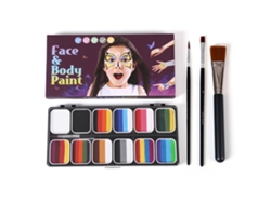 Kit profesional de pintura facial con pastillas divididas y pinceles activados con agua, seguro para Halloween y fiestas.