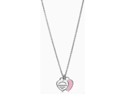 Collar De Esmalte Corazón Doble Plata 925 Charm Joyería Colgante Rosa Moda Mujer Regalo