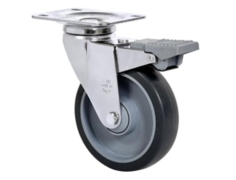 Rueda giratora placa freno cromada 10afd125cp-pgaisb goma gris eje bolas ALEX