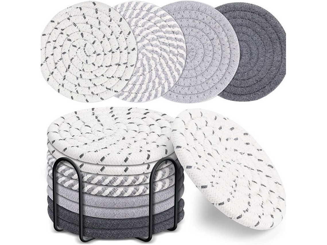 Juego de 8 manteles individuales de algodón absorbente con soporte, gris, 11 cm, Dureforward