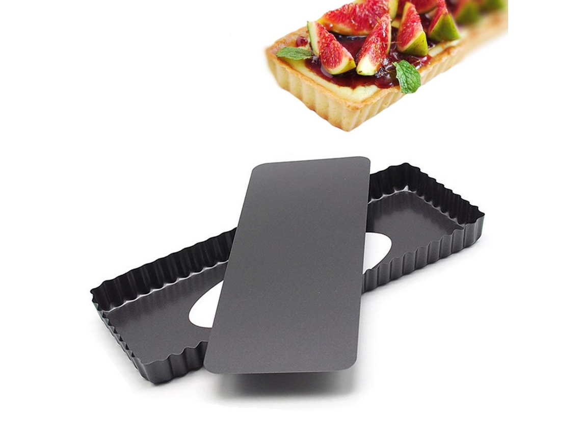Molde rectangular para tarta de 37 cm con revestimiento antiadherente y fondo extraíble, ideal para hornear panes, quiches, tartas, pasteles y postres en el horno.