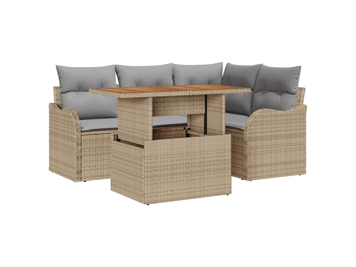 Conjunto 5 De Sofá De Jardín De Vidaxl Con Cojines Beige De Ratán Poliéster  Beige Ratán