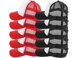 Paquete de 10 gorras de béisbol de malla SFUSHOS, ajustables, negras y rojas.