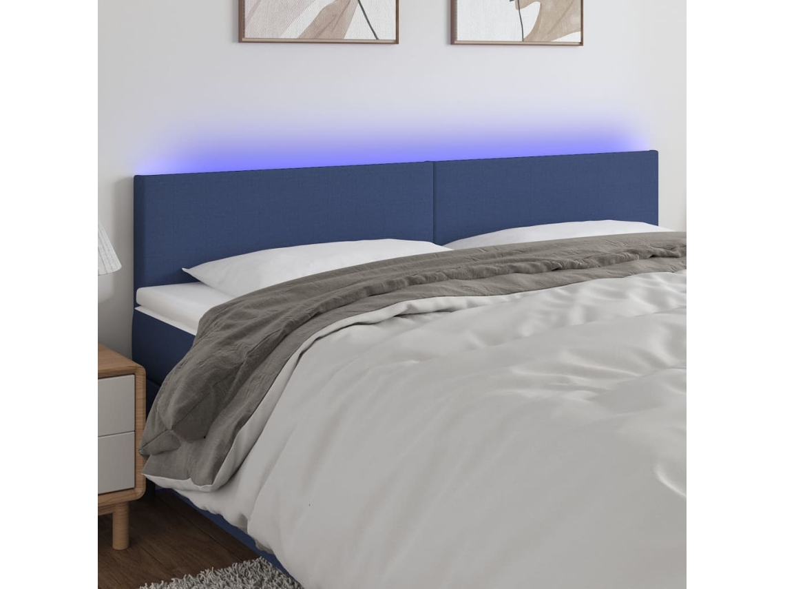 Cabecero Con Led De Tela Azul 180x5x78/88 Cm