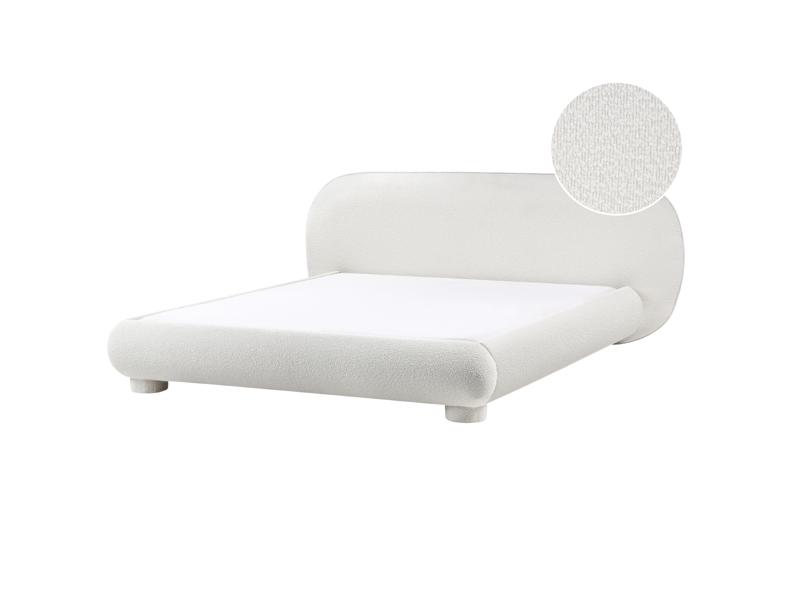 Cama De Casal Beliani Bayel De Bouclé Branco 180x200