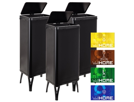 Cubo de basura inteligente Well Home 3x60L negro con etiquetas magnéticas WELLHOME