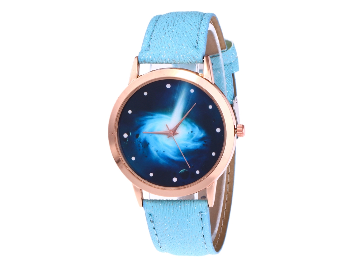 Reloj De Pulsera De Aleación Con Dial Redondo Reloj De Cuartzo Para Parejas Color Azul Claro