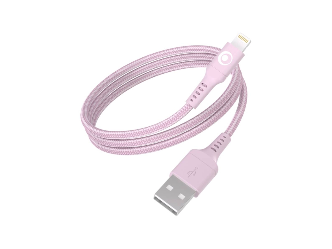 Cable de carga y transferencia USB A/Lightning 2.4a Carga rápida 12w 1.2m Rosa Bigben Connected