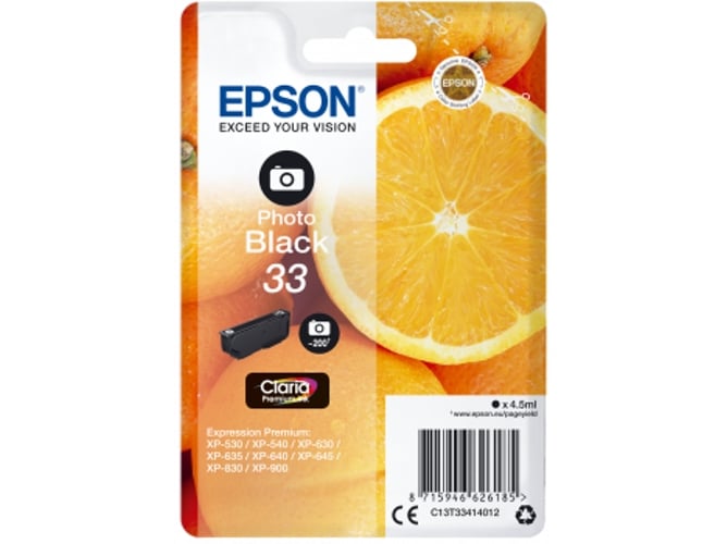 Cartucho de tinta original EPSON, 33, Naranjas 4,5 ml , Negro foto, Estándar, C13T33414012, T3341