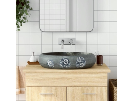 MAISON EXCLUSIVE Lavabo sobre encimera ovalado cerámica gris 59x40x15 cm