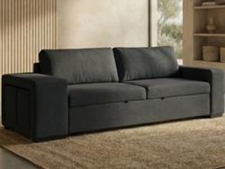 Sofá Cama 3 Plazas BUDWING Avery Negro + Chaise Longue + 2 Pufs (248 x 117 x 90 cm - Reversible Lado Derecho/Izquierdo)