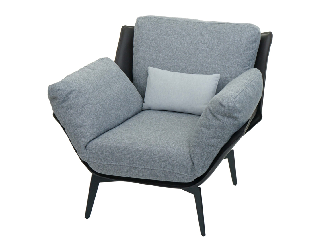 Sillón chaise longue de cóctel, tapizado en PVC negro y tela gris, con estructura metálica negra 04_0006841