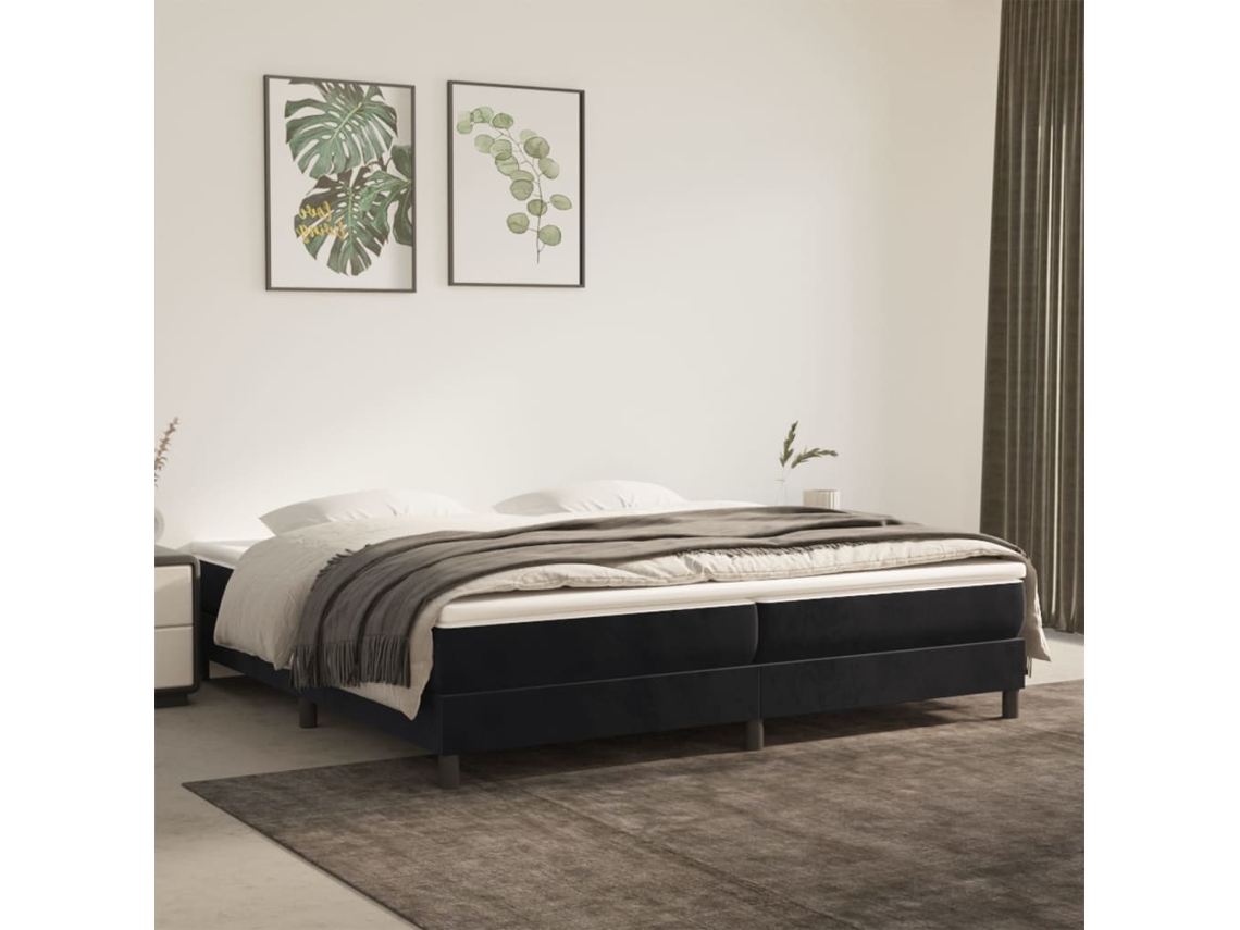 Cama Box Spring Con Colchón Terciopelo Negro 200x200 Cm