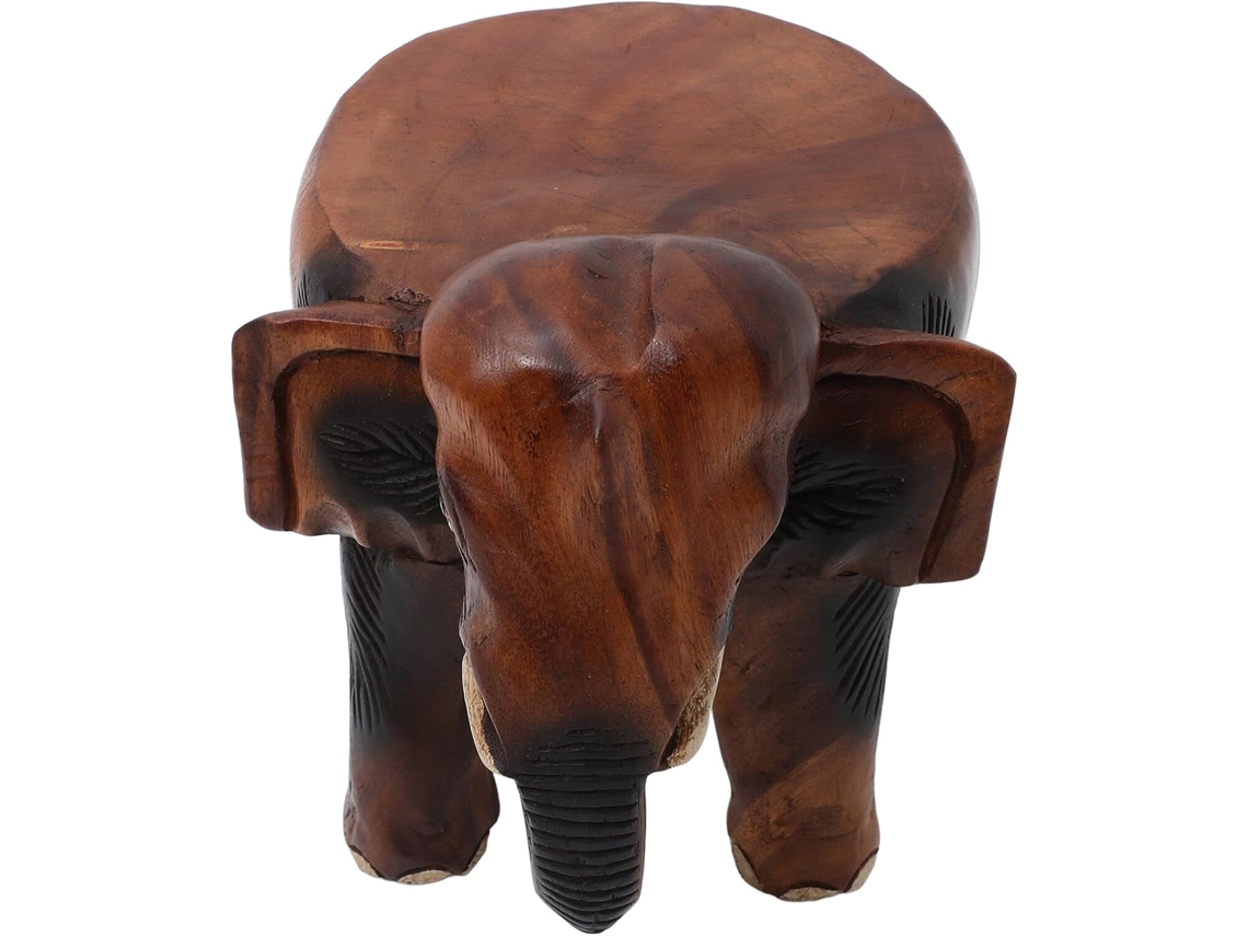 Taburete De Madera Maciza Con Forma De Elefante Tallado.