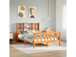 Cama De Matrimonio | Cama Para Adultos | Cama Con Estantería Sin Colchón Madera Maciza Marrón 135x190cm