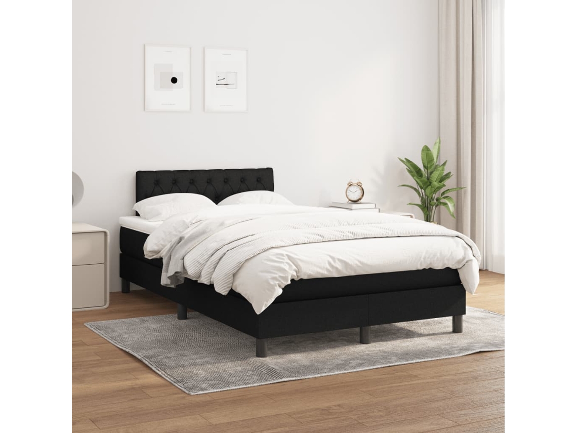 Cama Box Spring Con Colchón Tela Negro 120x200 Cm