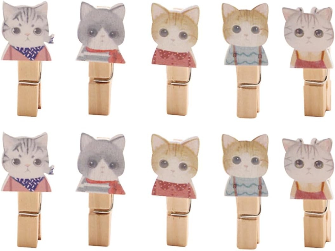 Juego 10 Pinzas Madera Diseño Decorar Pared Dormitorio Cordón Resistente 1 2 Crear Collages Fotos Gato M Casa