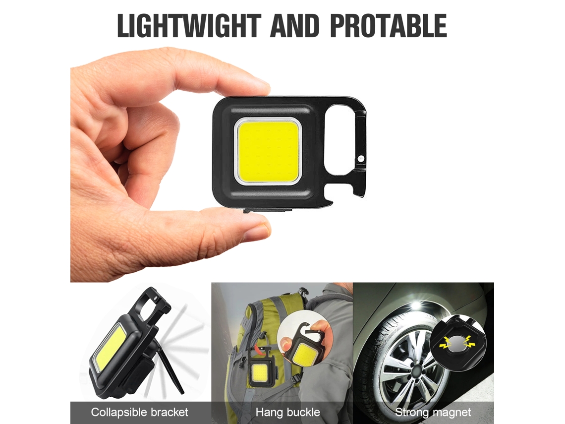 Mini Linterna Led 3 En 1 Para Camping Con Abridor De Botellas Y Llavero, Recargable Por Usb, Resistente Al Agua Con Soporte Magnético.