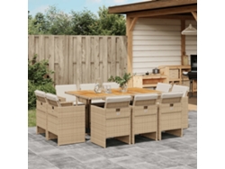 Juego de comedor de jardín de 11 piezas con cojines de mimbre beige de DKD Home Decor