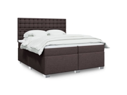 Cama Box Spring Con Colchón Tela Marrón Oscuro 200x200 Cm