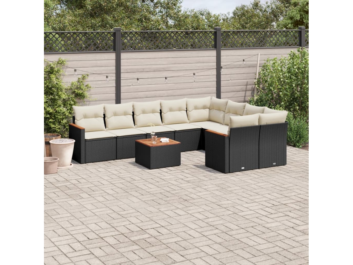 Conjunto de sofás de jardín de 10 piezas DKD Home Decor con cojines de mimbre negros
