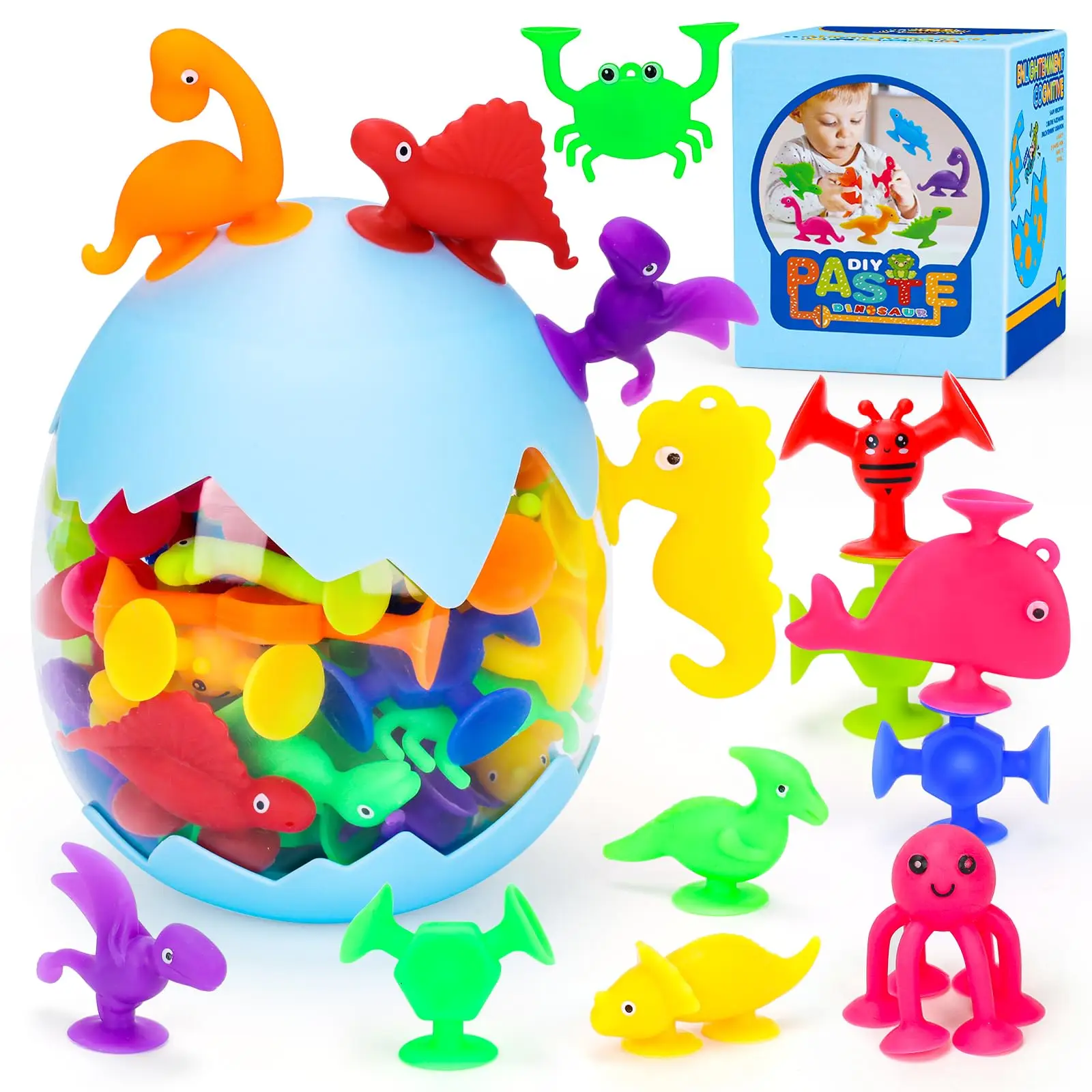 Brinquedo de Ovo de Dinossauro com Ventosas, 38 Ventosas Coloridas MDUG
