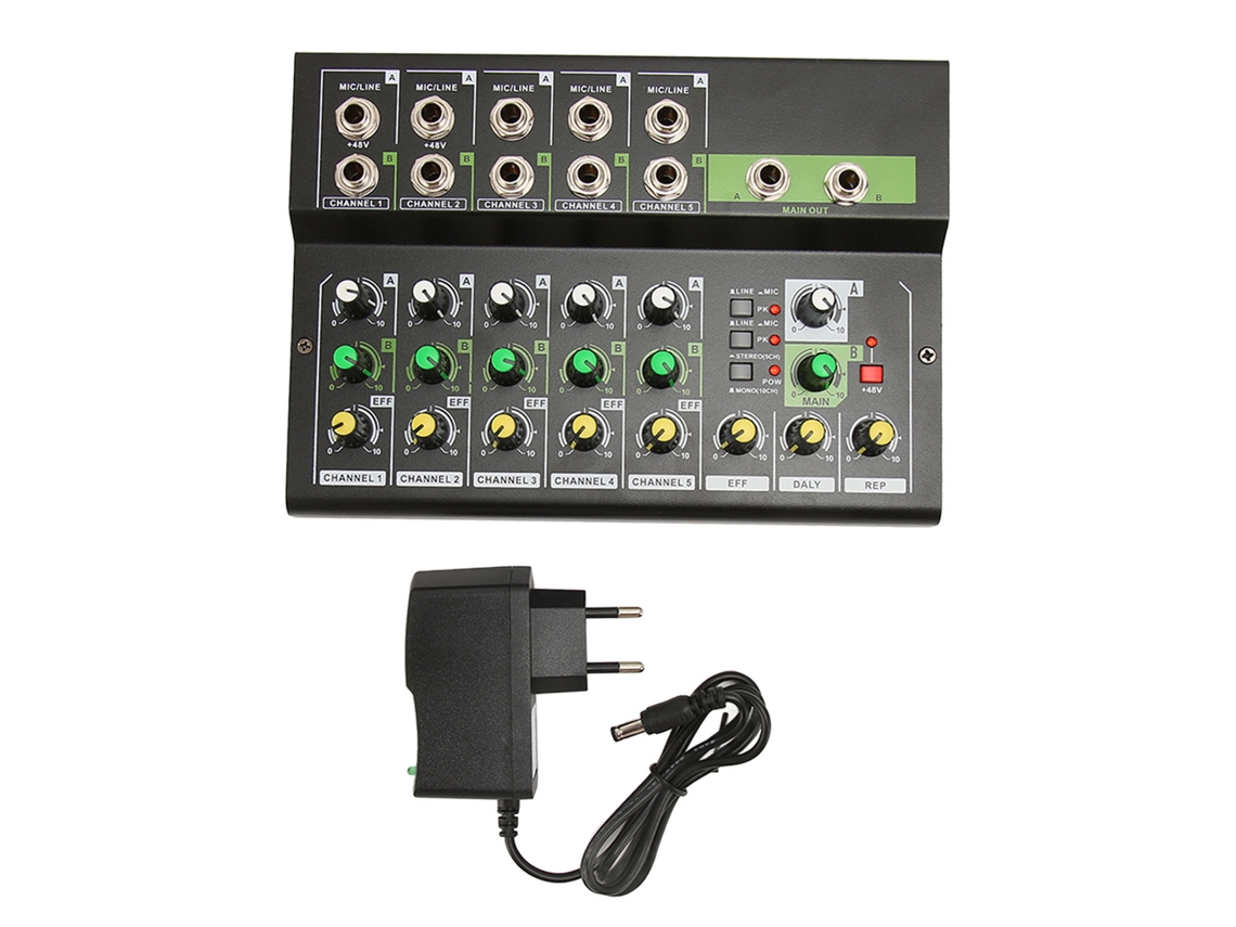 Mesa De Mixagem 5 Canais 48v Phantom Power Estéreo Profissional Para Dj Estúdio Streaming 100-240v Plugue Eu