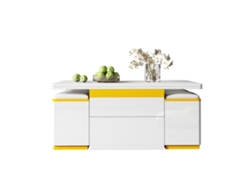 Mesa Centro Blanco Alto Brillo Elevable 100x50x43 Plegable Multifuncional Salón