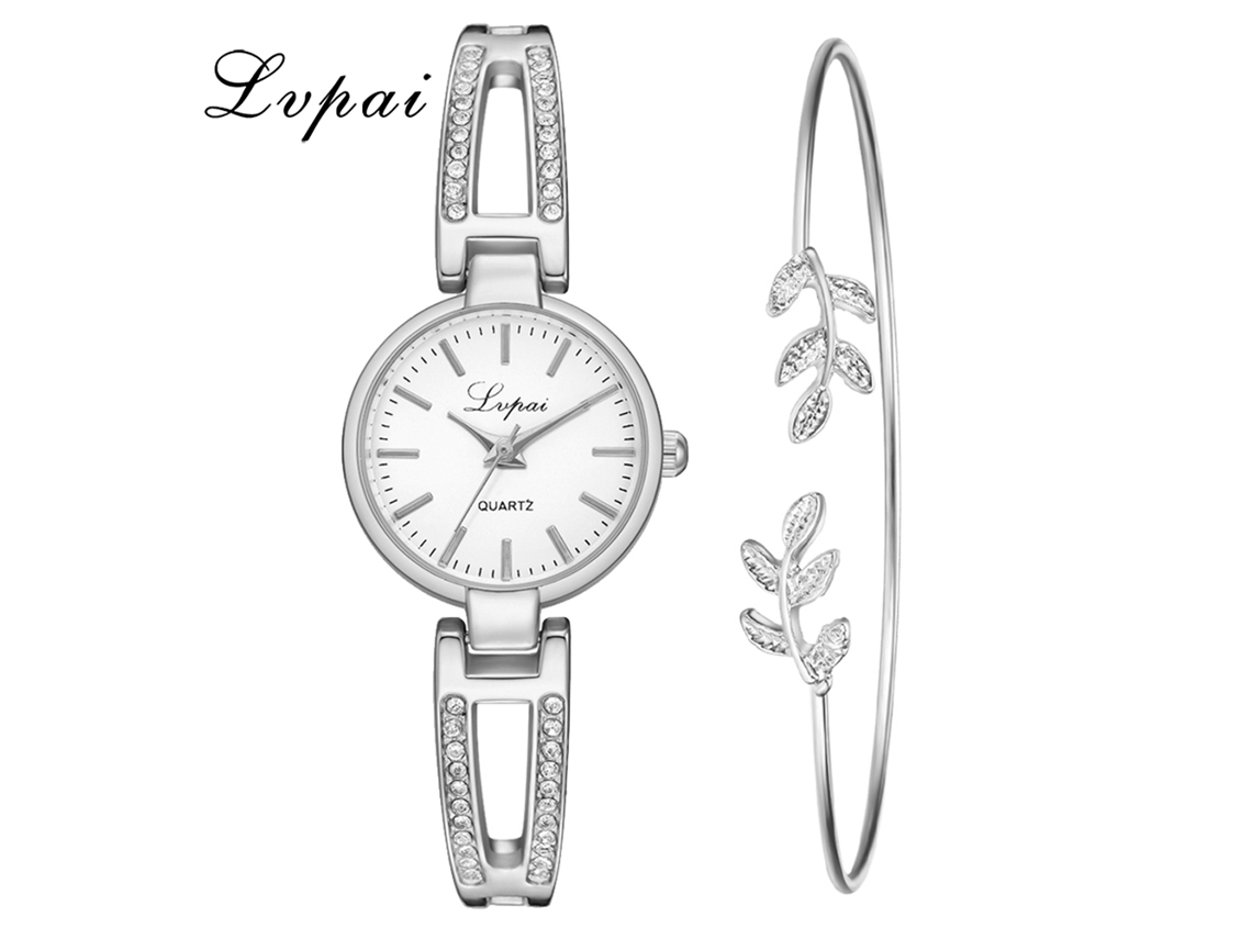 Reloj De Pulsera Ivpai Para Mujer Con Brazalete De Aleación, Cuarzo Con Diamantes De Imitación, Color Blanco Plateado.