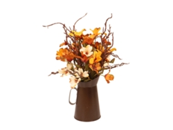 Lámpara de mesa de otoño con cubo de hierro y adorno floral de simulación para el Día de Acción de Gracias