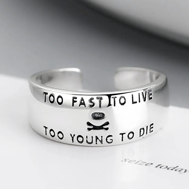 Anillo De Plata Retro Con Calavera Exagerada, Anillo Con Letra Unisex