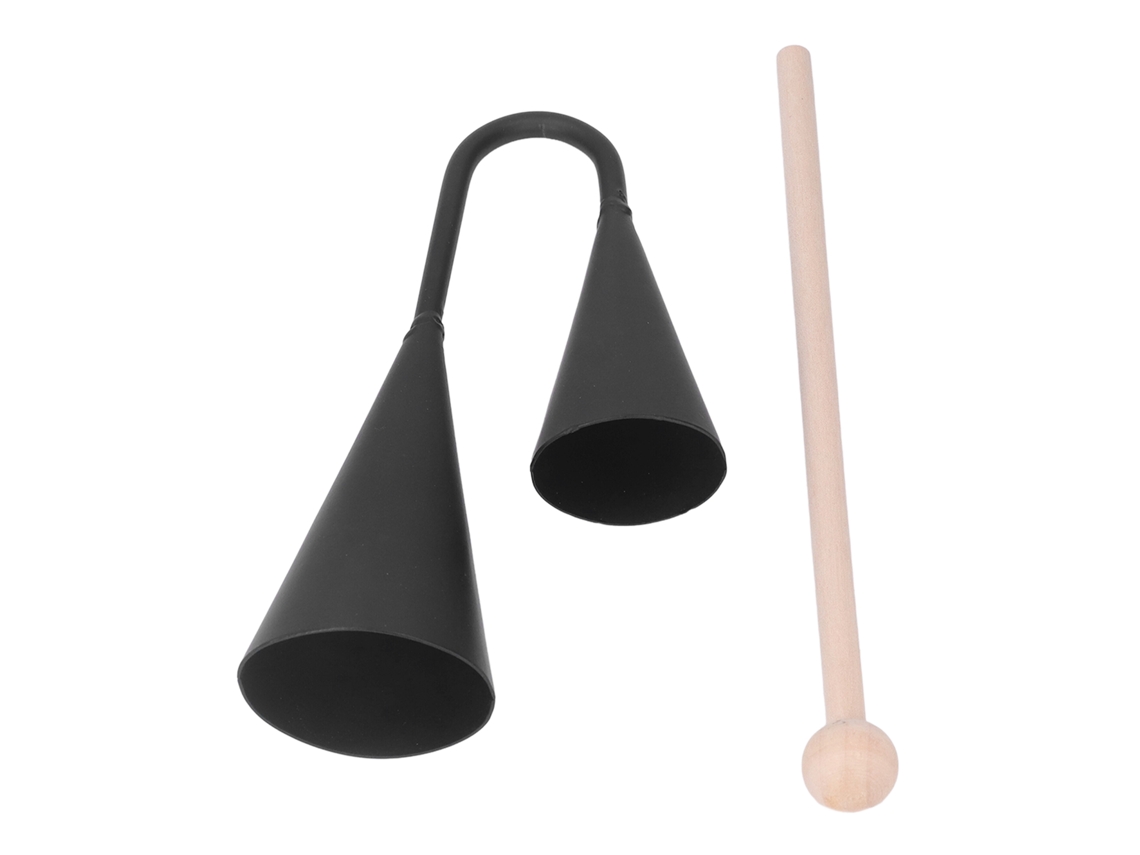 Campainha Agogo Bimetálica Com Vara De Madeira Instrumento Percussivo Infantil Tradicional Latin