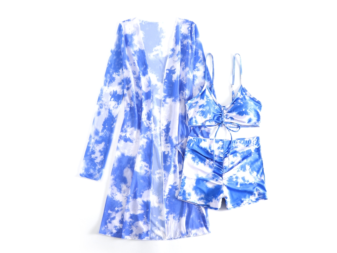 Conjunto De Traje De Baño De 3 Piezas Para Mujer: Bikini Con Top De Manga Larga Y Braguita, Estampado De Vaca Sexy.
