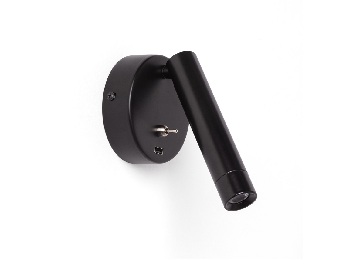 Lámpara De Pared Con Luz De Lectura Led 2.5w Metal Y Puerto Usb Gazny Preto Mate