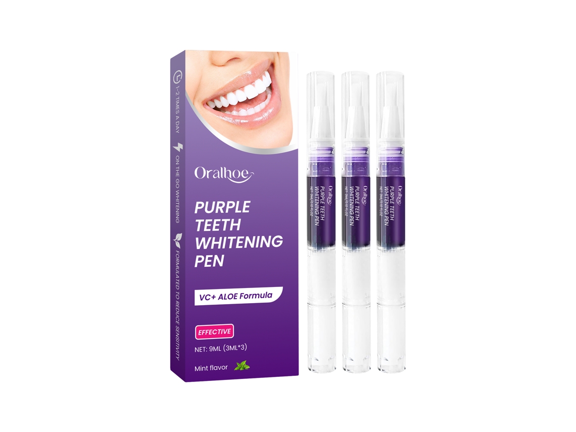 Lápiz Oralhoe morado para el cuidado bucal que elimina las manchas de humo, té y caries, blanquea y refresca los dientes.