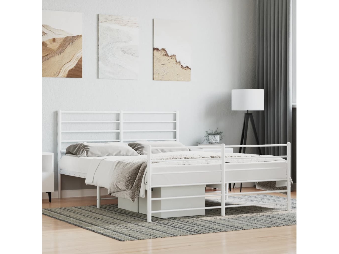 Estructura Cama Sin Colchón Con Estribo Metal Blanco 120x190 Cm