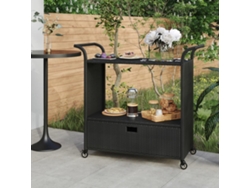 Carrito De Bar Con Cajón Ratán Sintético Negro 100x45x97 Cm