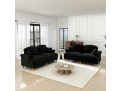 Sofá Modular L 4 Plazas - Chenille, Brazos Cónicos, Falda Extraíble, Patas Torneadas, Reposapiés - Negro