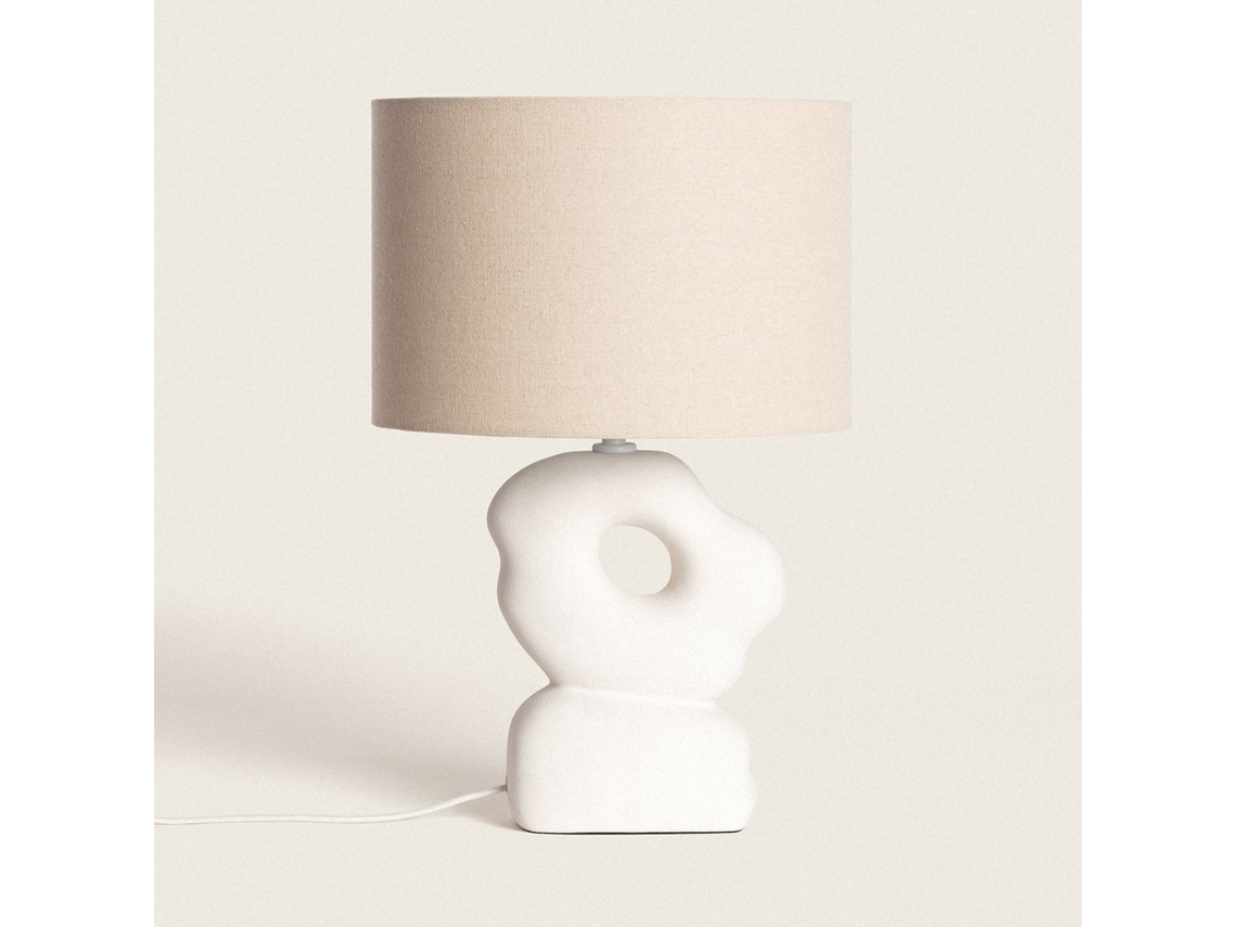 Lámpara De Mesa Cerámica Y Lino Illinois Branco