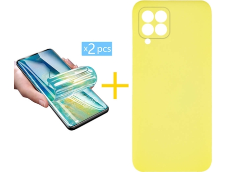 Carcasa + 2 Protectores de Pantalla para Huawei P40 Lite SKYHE Amarillo