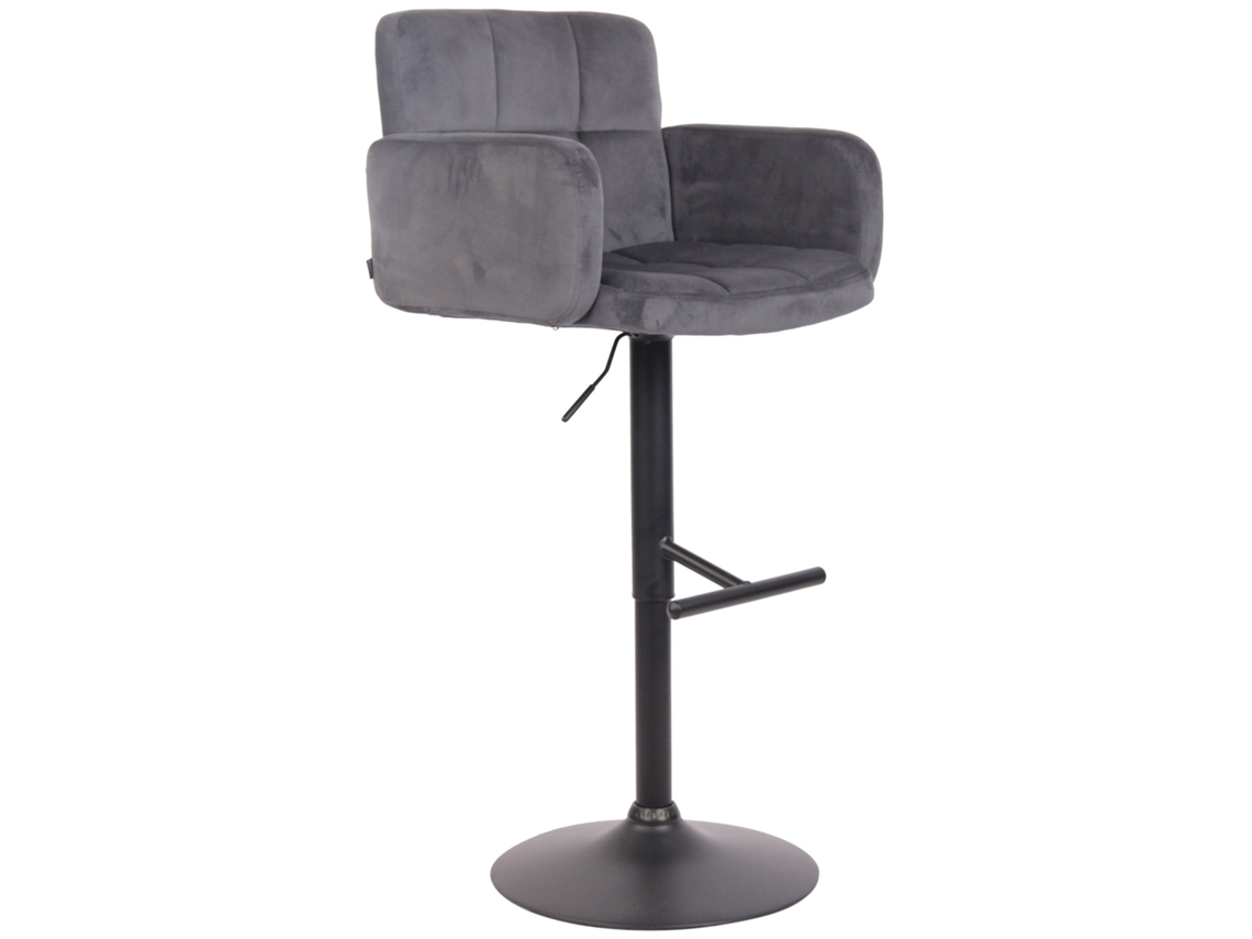 Taburete de bar giratorio en terciopelo gris oscuro y metal negro con reposabrazos, reposapiés y respaldo Tdb10656 Dcoshop26