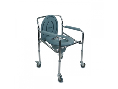 Silla Cómoda Con Ruedas MOBICLINIC Mod. Muelle Orinal Plegable Regulable En Altura Inodoro Con Tapa Apoyabrazos Acolchados Acero Cromado