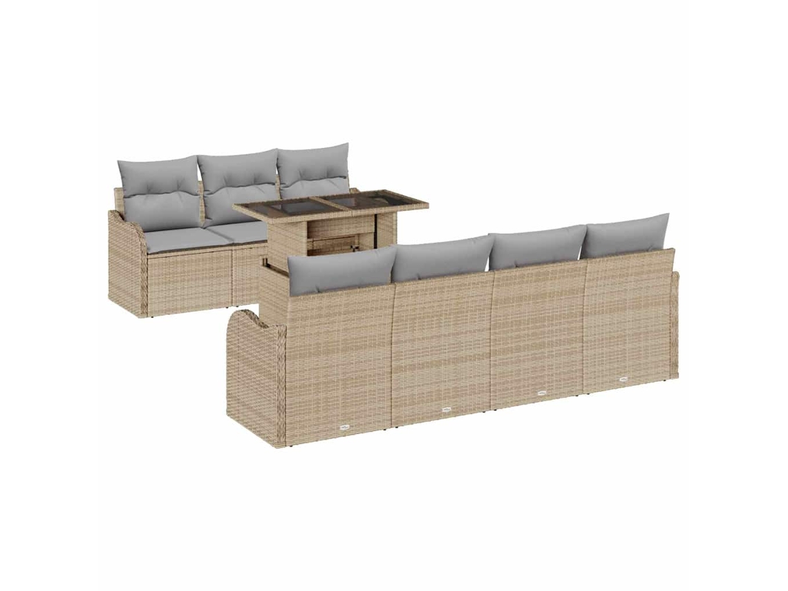 Maison Exclusive - Juego de sofás de jardín de 8 piezas en ratán sintético color beige y polipropileno.
