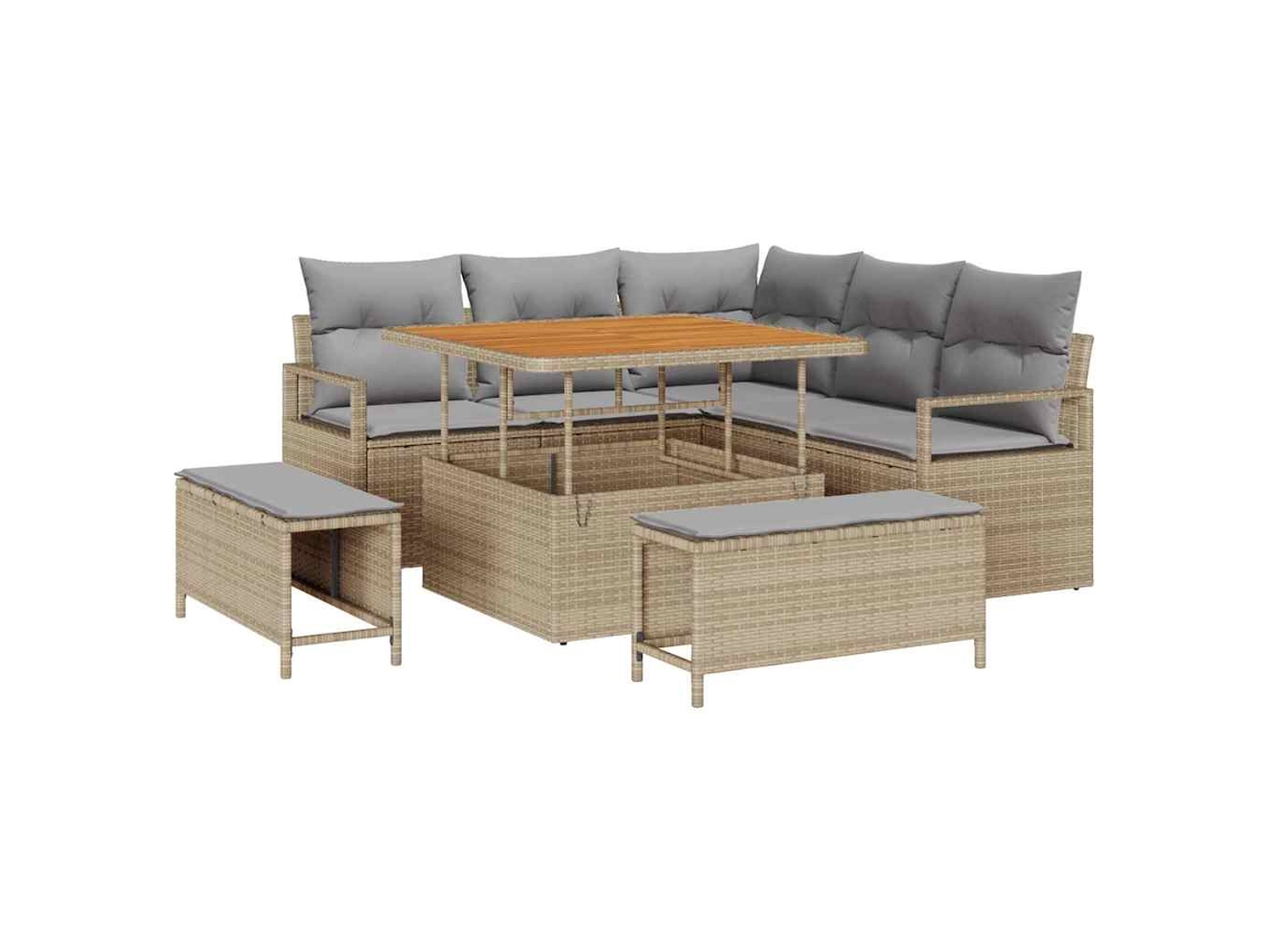 Maison Exclusive - Juego de sofás de jardín de mimbre beige de 8 piezas con cojines