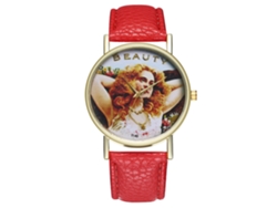 Reloj De Pulsera Unisex De Cuarzo Con Correa De Cuero Pu Zhoulianfa (rojo)