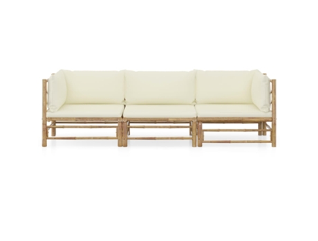 MAISON EXCLUSIVE Set de muebles de jardín 3 piezas bambú y cojines blanco crema