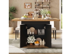 Mesa de Comedor Extensible 110 x 140 x 80 cm, Plegable, para 4 o 6 Personas, con Estampado de Cuadros Negros Mobrio