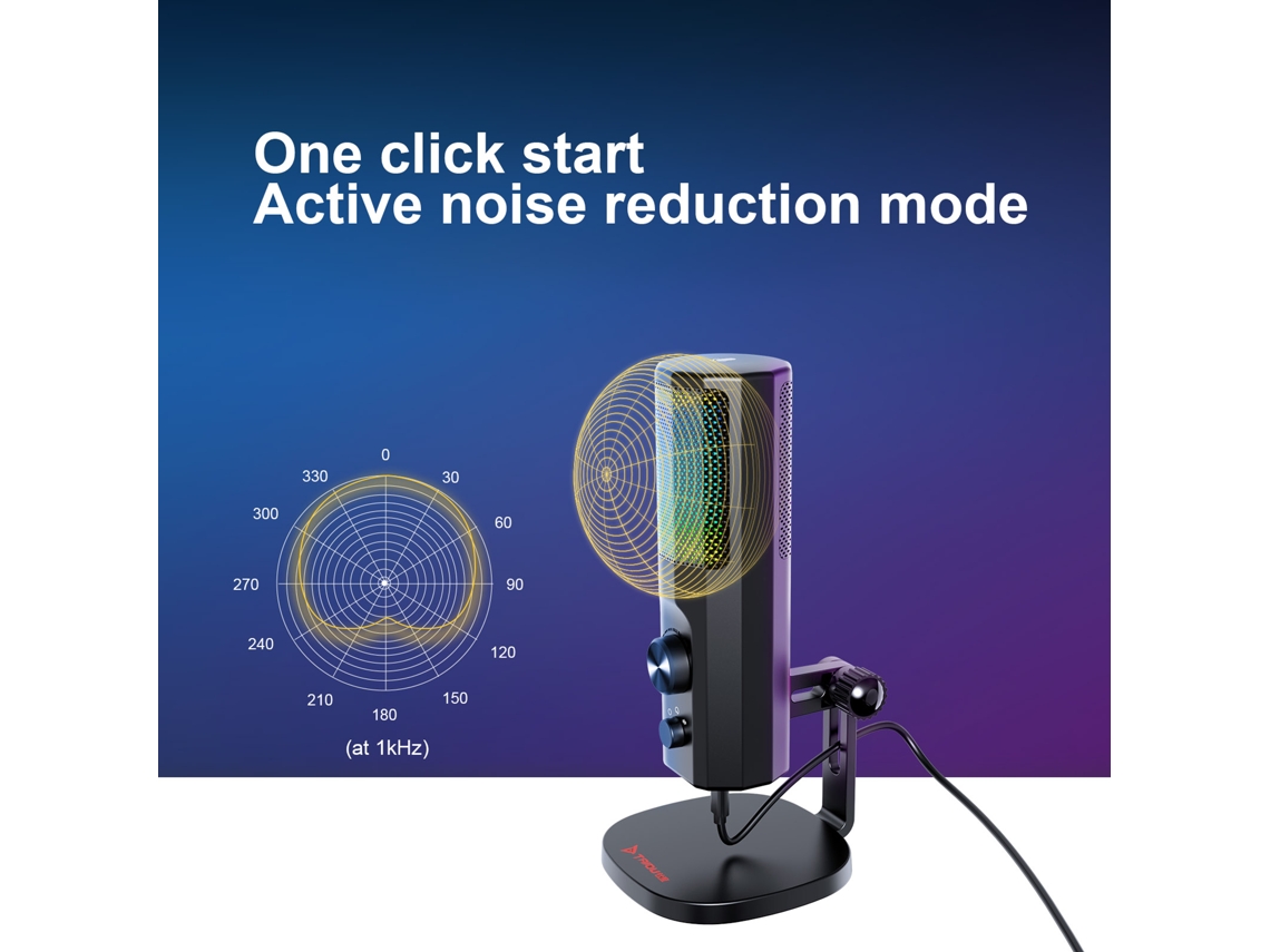 Micrófono De Sobremesa Con Cancelación Activa De Ruido, Iluminación Rgb, Interfaz De Monitorización Y Funcionalidad Plug-and-play.